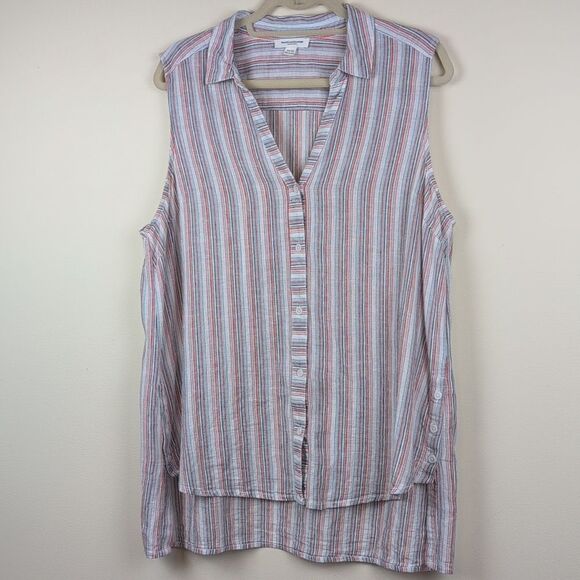 Beachlunchlounge Mixed Stripes Sleeveless Button-Up High Low Hem Top Size XL - Picture 1 of 9